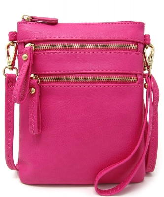 Women's Faux Leather Organizer Crossbody Bag WU002 FUSCHIA